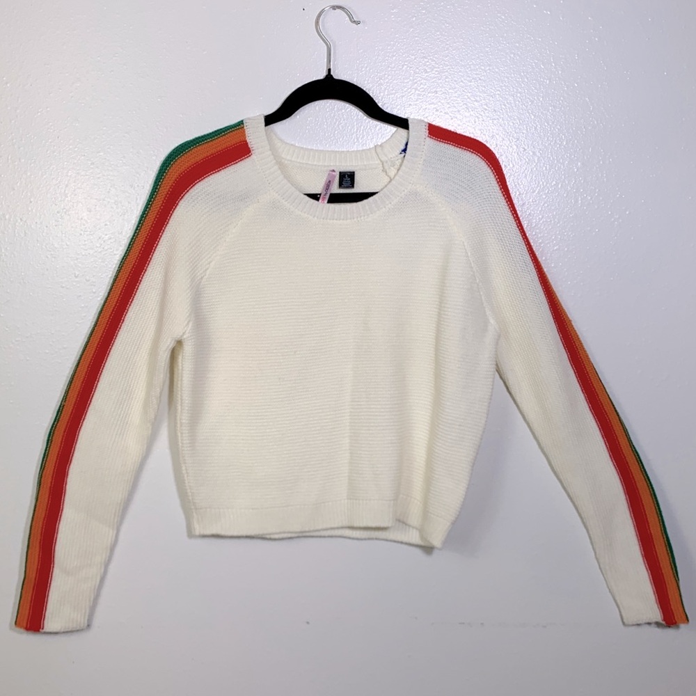 Colorful Stripe Women's Sweater -Ivory/Cream and Rainbow